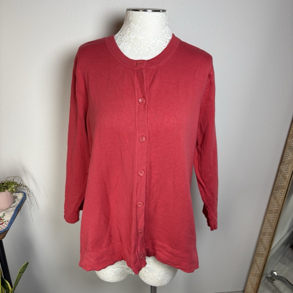 Eddie Bauer Women XXL Pink Button Up 3/4 Sleeve Cardigan Sweater Cotton Blend